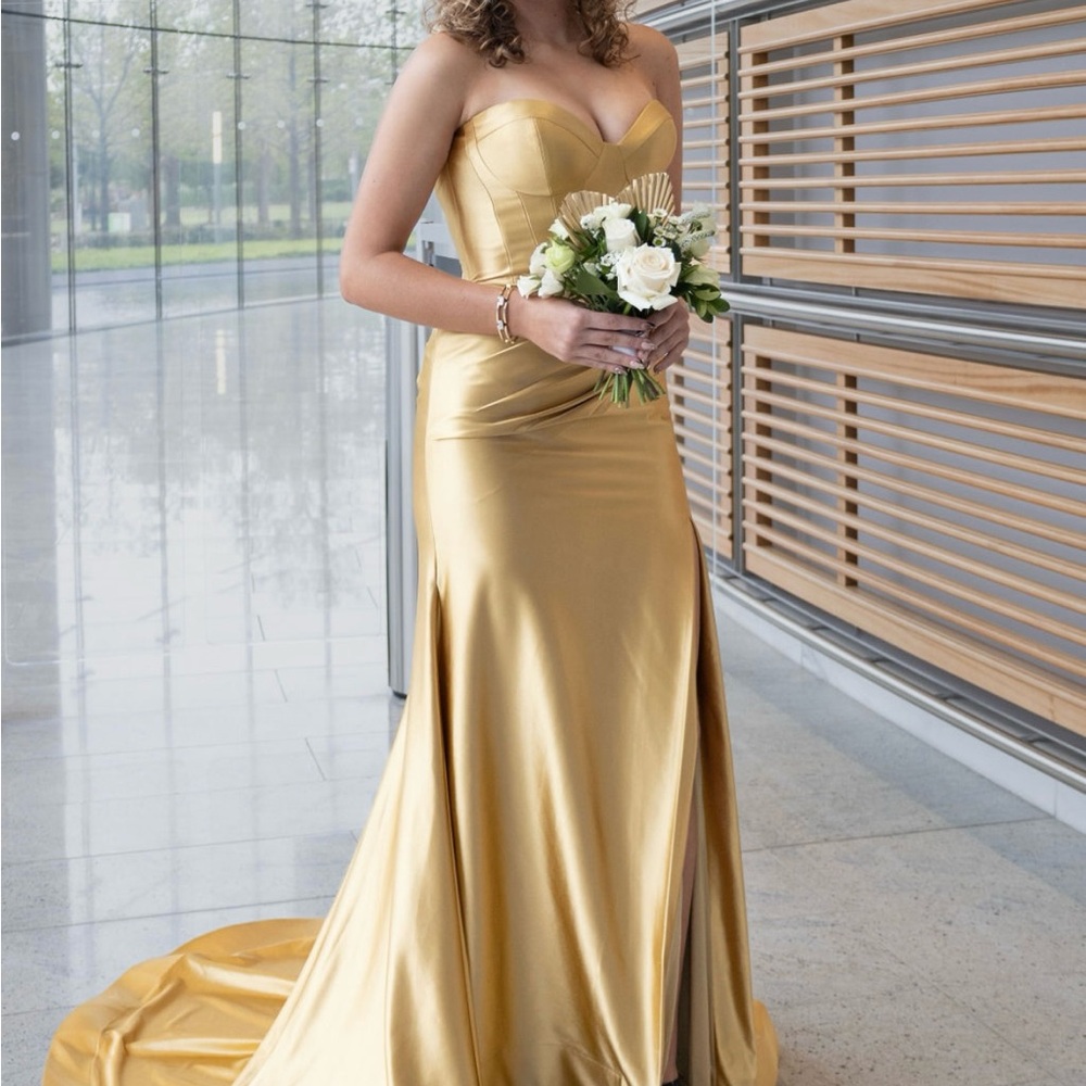 Gold Strapless Prom Dress
